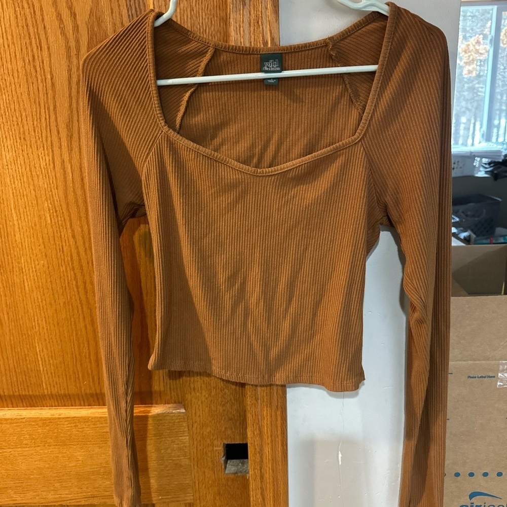 Wild Fable Rust Ribbed Long Sleeve Top